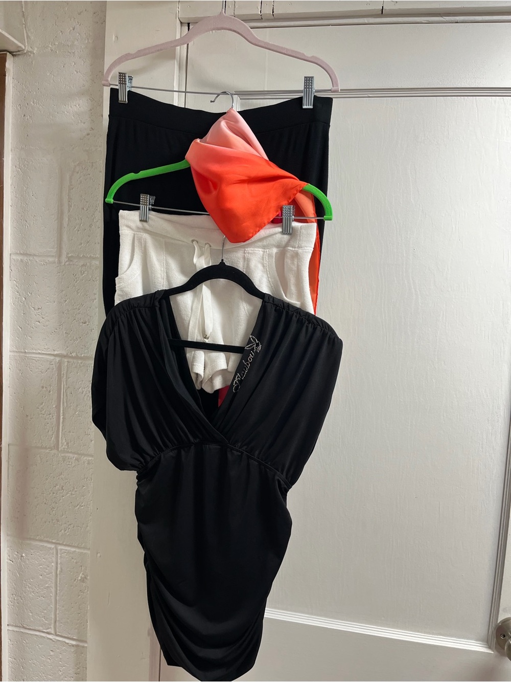 4 pc bundle. PLAYBOY Black Ruched Top/shorts/midi skirt/scarf